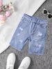 Children's Ripped High Street Casual Loose Shorts Summer Fashion Trendy Korean Style European American Style Denim Shorts_mkmklike.com