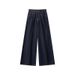 Women's Dark Blue Denim Jeans High Waist Hip Concealing Slimming Wide Leg Straight Leg Pants New Style_mkmklike.com