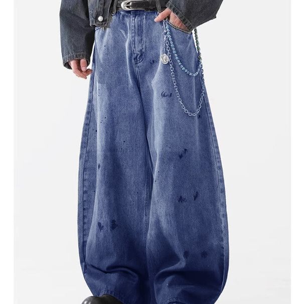 Men's Clothing Deconstructed Washed Scimitar Jeans For Men And Women With Slightly Flared Slimming Loose Casual Straight Wide Leg Trousers_mkmklike.com