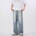 Unisex Retro Reverse-Fit Jeans – Vintage Wash & Deconstructed Streetwear Design (Classic Blue)_mkmklike.com