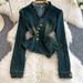 Korean Style V-Neck Suit Set – Slimming Metal Button Jacket & Flared Denim Pants For Women_mkmklike.com