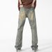 LKTM Men's Wear # American Style Distressed Yellow Mud Blue Ripped Jeans Men's High Street Trendy Brand Loose Casual Be1_mkmklike.com