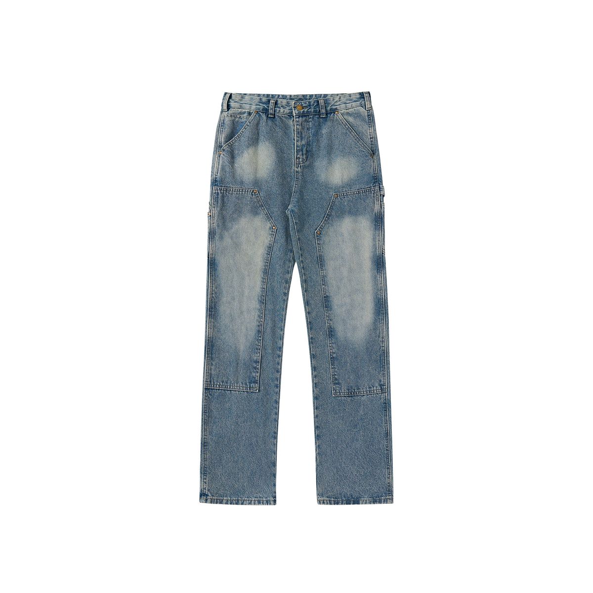 Men's Clothing Washed Distressed B73 Double Knee Casual Loose New Vintage Jeans_mkmklike.com