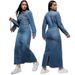 Women’s Relaxed Denim Dress – Lapel Button Front & Side Slit Casual Maxi Dress (S-2XL)_mkmklike.com