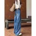 Vintage Blue Wide-Leg Jeans For Women - High Waist Loose Fit Plus Size Denim Pants High-Waist Magic_mkmklike.com