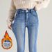 Fleece-lined Thickened Women's 2025 New And Winter Slim-fit Jeans, High-waisted, Popular Autumn Style, High Elasticity_mkmklike.com