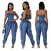 Women's Clothing Splicing Tube Top Women's High Elastic Fashion Waist Slimming Denim Jumpsuit_mkmklike.com