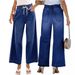 Women's Clothing Elastic Drawstring Wide Leg Straight Denim_mkmklike.com