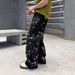 Streetwear Men's Baggy Jeans – Embroidered & Rhinestone Detailing Distressed Denim Pants With Low-Rise Fit_mkmklike.com