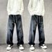 Men's Clothing Retro Patchwork Washed Curved Jeans Loose Wide Leg Straight Leg Trousers Trendy Denim Style For Men_mkmklike.com