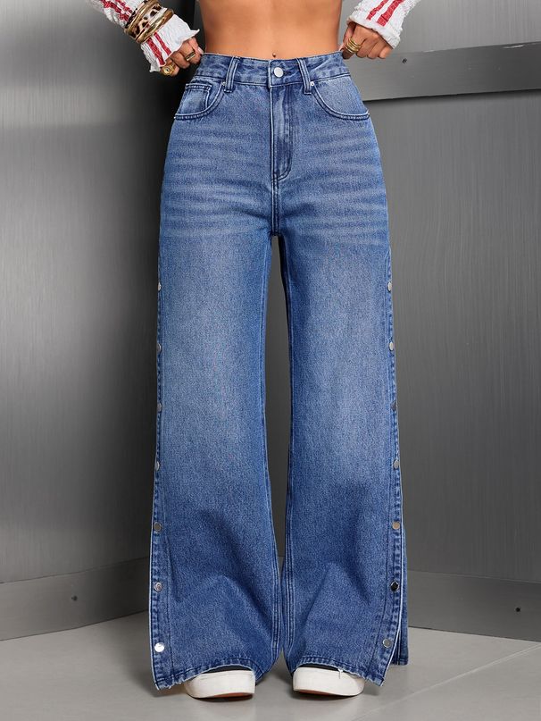 High Waisted Loose Fitting Straight Leg Jeans For Women Button Design Relaxed Everyday Wear Comfortable Feshion_mkmklike.com