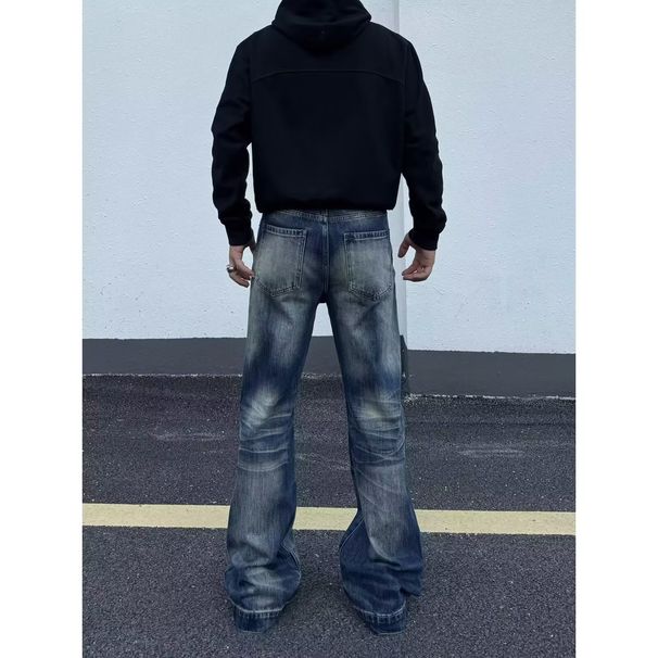 Men's American Style Washed Vintage Whiskered Straight Leg Wide Leg Jeans High Street Clean Fit Trendy Plus Size_mkmklike.com