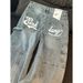 Women's High-Waisted Retro Wide-Leg Jeans – Vintage Letter Print & Comfort Fit (S-XL, Light Blue)_mkmklike.com