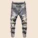 Men's Vintage Distressed Jeans – Slim Fit Straight-Leg Denim With Patchwork & Embroidery_mkmklike.com