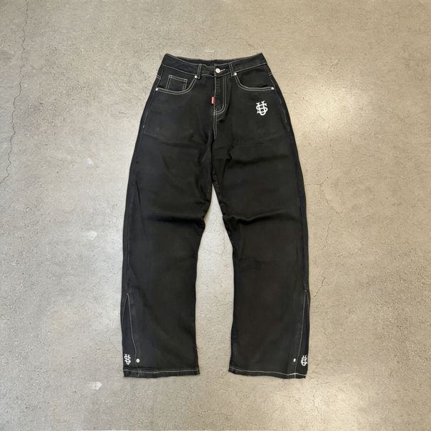Men's Premium US Map Embroidered Jeans - Heavyweight Black Selvedge Denim With 3D Coordinates_mkmklike.com