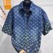 Men's Summer Fashion Loose Fit Gradient Rainbow Floral Denim Short Sleeve Shirt Trendy Casual Style For Men_mkmklike.com