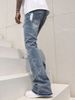 Purpl Men Women Distressed Light Grey Washed Jeans American Style Solid Color Basic Straight Trousers With Raw Hem_mkmklike.com