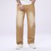 Men's Tan Straight Leg Jeans Street Style Casual Versatile Trousers For All Seasons_mkmklike.com