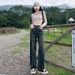 Cement Gray Wide-leg Jeans Women, Spring And Autumn, New Vintage High-waisted Slimming Straight-leg Floor-length Pants_mkmklike.com