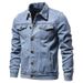 Men's Denim Jacket With Floral Print, Loose Fit Casual Long Sleeve Shirt Coat For Spring & Autumn, Youth Trendy Open Front Coat_mkmklike.com
