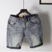 Men's Korean Style Slim Fit Ripped Denim Shorts Summer Thin Casual Trendy Brand Five Point Breeches_mkmklike.com