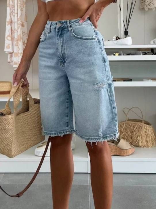 K New Urban Casual Loose Hole Women's Denim Shorts_mkmklike.com