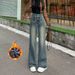 Retro Flared Fleece-lined Jeans For Women, New Autumn/winter 2024, High-waisted, Slimming, Loose-fitting, Stylish_mkmklike.com