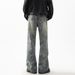 American High Street Vibe Jacquard Jeans For Men, Spring Trendy Brand Washed Straight Casual Pants, Loose Fit, Stylish_mkmklike.com