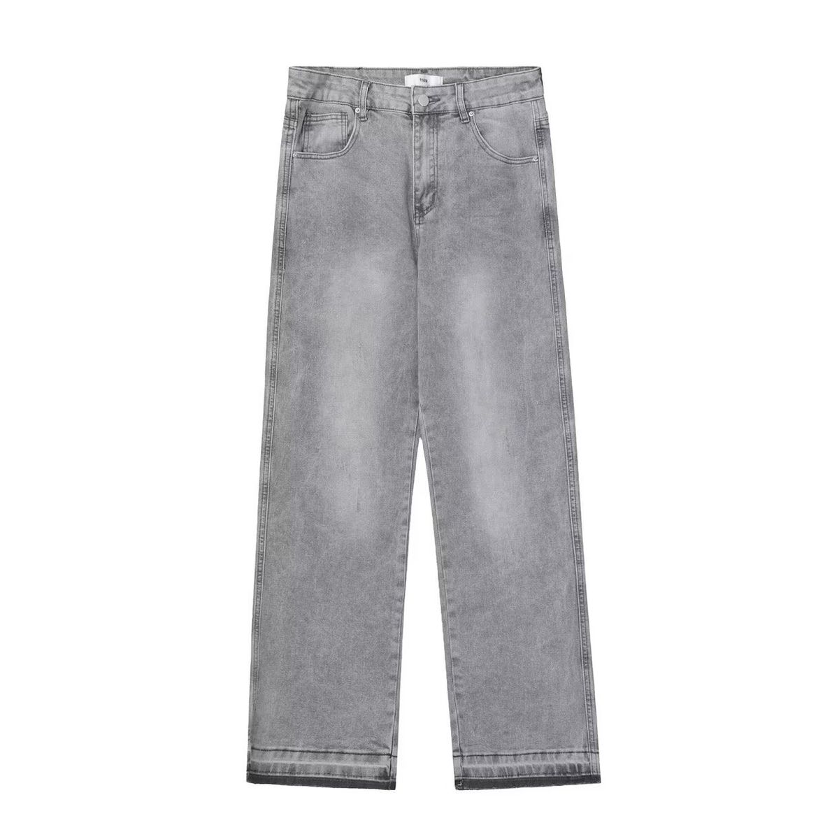 Men's Light Gray Washed Denim Jeans - Relaxed Straight Leg With Distressed Hem, Summer Thin High Street Fashion Pants_mkmklike.com