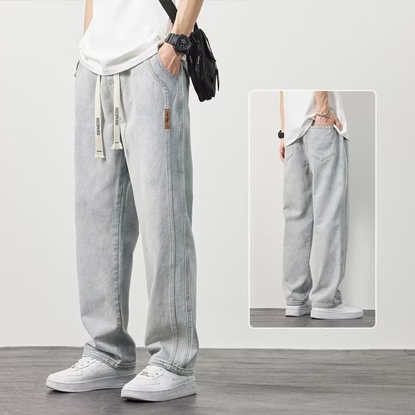 Jeans Men's Thin American Vintage High Street Loose Straight Casual Wide Leg Pants_mkmklike.com