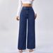 Women's High-Waisted Wide-Leg Jeans Retro Dark Blue Button Design Autumn Winter plus Size Casual Comfortable Fit_mkmklike.com
