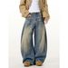 Vintage Washed Blue Relaxed Fit Jeans For Men – Baggy Streetwear Denim Pants With Stacked Hem (S-3xl, Classic Blue)_mkmklike.com