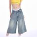 Vintage High-Waisted Denim Shorts For Women – Distressed Washed Wide Leg Cropped Pants, Casual Streetwear, Summer Comfort_mkmklike.com