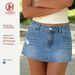 Vintage Distressed Denim Mini Skirt – High-Waisted Stretch Jeans Skirt For Women (S-Xl, Light Blue) Seasonless Hue_mkmklike.com