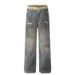 American High Street Design, Double Waisted Washed Water Distressed Jeans, Men's And Women's Straight Wide Leg Pants_mkmklike.com