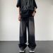 Men's Clothing Vintage Washed Black-Gray Distressed Denim Jeans For Men - Relaxed Fit, High Street Style, Straight & Flared Leg_mkmklike.com