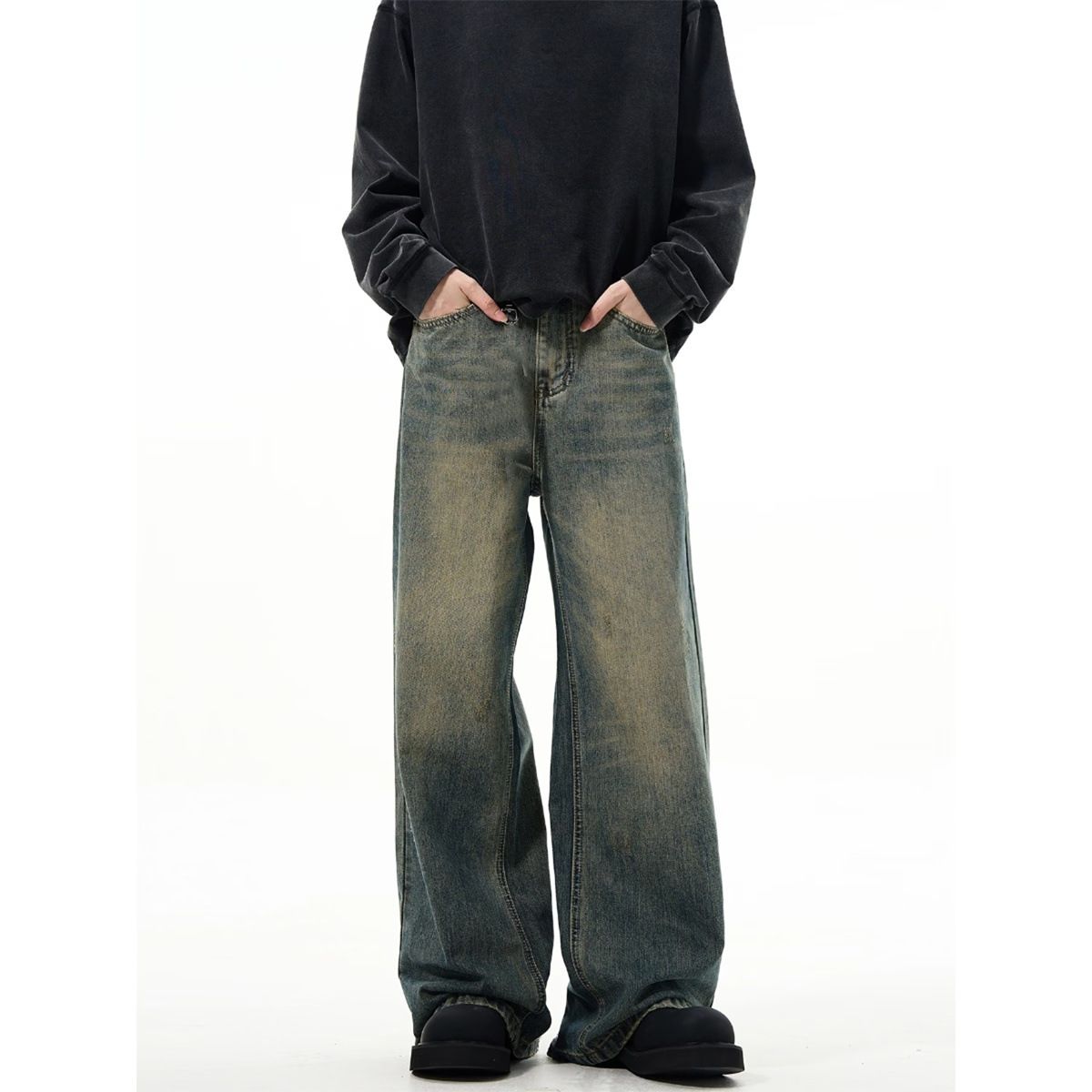 American Style Vintage High-Quality Spring Autumn Winter Trendy Loose Flared Jeans Korean Version Men's Casual_mkmklike.com