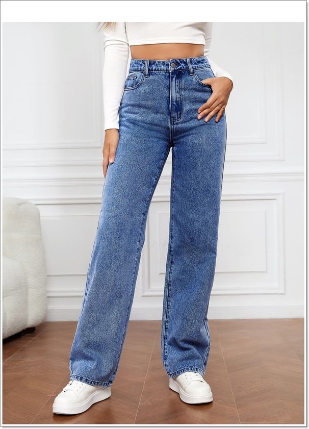 Voya Women's New High Waisted Design Washed Women's Jeans Fashionable And Versatile, Slimming Straight Leg Fashionable Pants Cotton_mkmklike.com