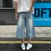 American Retro Washed Cropped Jeans For Men, Summer Casual Versatile Sporty Loose Wide-leg Straight Shorts_mkmklike.com