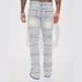 Men's Stretch Denim Cargo Pants – Workwear Straight Fit With Patchwork & Flared Hem (28-42, Cotton Blend, Retro Washed, Streetwear Aesthetic)_mkmklike.com