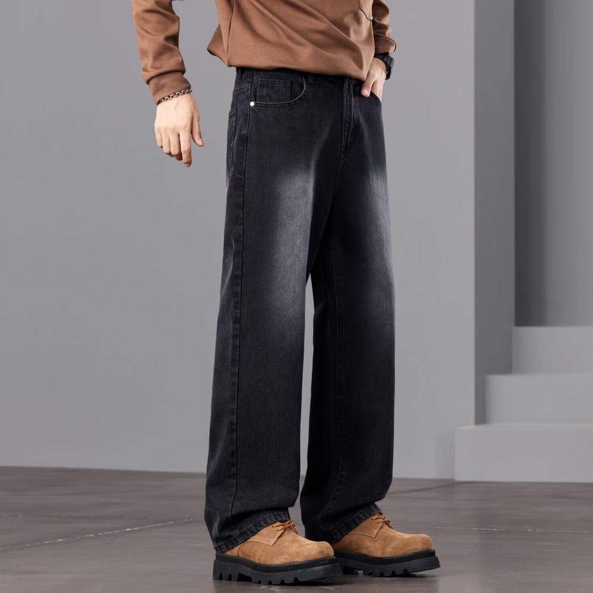 Men's Clothing Trendy Straight Leg Black Jeans Retro Vibe High Street Casual Versatile Spring Autumn New_mkmklike.com