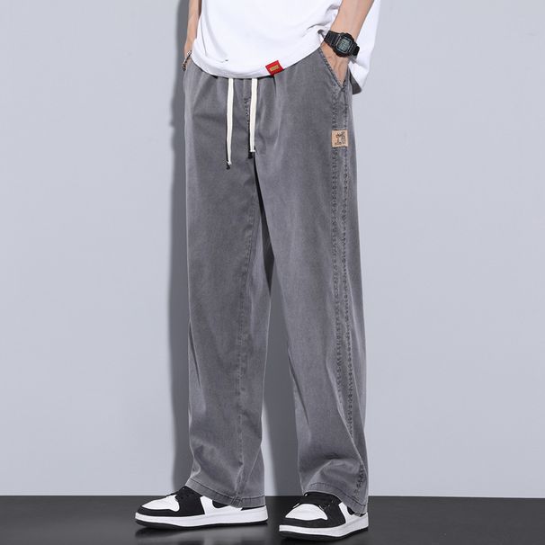 Men's Tencel Denim Jeans Ultra Thin Ice Silk Casual Pants Summer Straight Leg Loose Wide Leg Floor Length_mkmklike.com