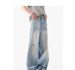 American Retro Washed Jeans – Glacier Blue Cleanfit Loose Straight Stacked Trousers For Men_mkmklike.com