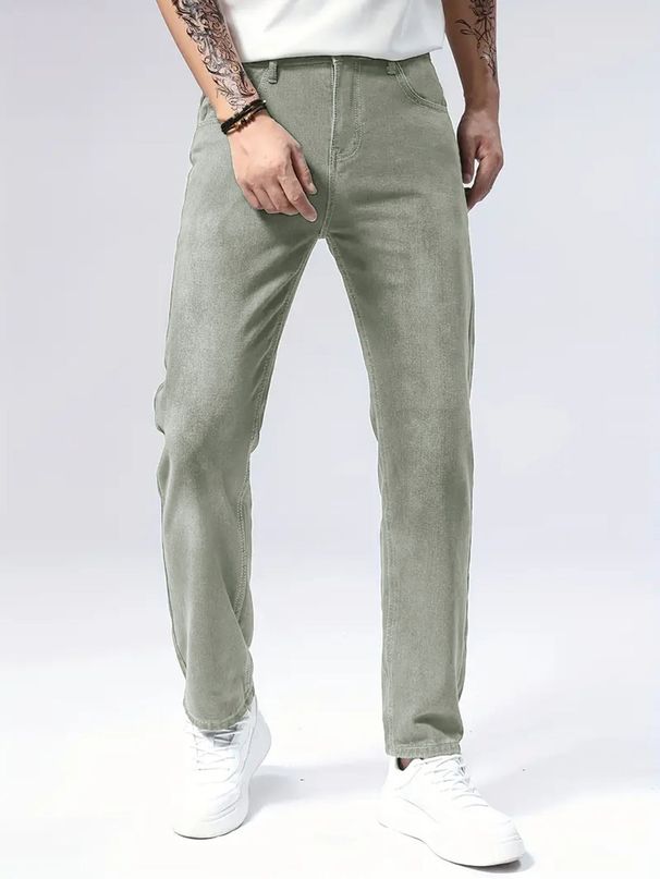 Men's Clothing Men’s Straight Leg Jeans – Retro Green Washed Denim Pants, High Street Fashion & Casual Wear_mkmklike.com