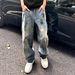 Pulse Style Vintage Tie-Dye Jeans For Men Spring Autumn European American High Street Cool Design Straight Wide-Leg Pants_mkmklike.com