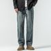 Jeans Men's Loose Harlan Straight Drape Rear Bag Embroidery Simple Double Process Washing_mkmklike.com