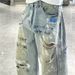 Men's Streetwear Denim Pants – Oversized Distressed Jeans With Hand-Painted Graffiti & Vintage Washed Look (Light Blue, Straight Fit)_mkmklike.com
