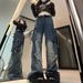 Women's Retro Star Jeans High Street Loose Straight Leg Multi Pocket Lace Up Spring Autumn Style Cargo Jeans_mkmklike.com