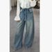 Women's Rhinestone Patchwork Jeans Bow Tie Detail Sexy Loose Fit Denim Retro American Style_mkmklike.com