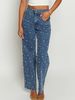 Women's Clothing Jeans For Women New Beaded Temperament Commuting Raw Edge Straight Pants Washed Fashion Jeans_mkmklike.com
